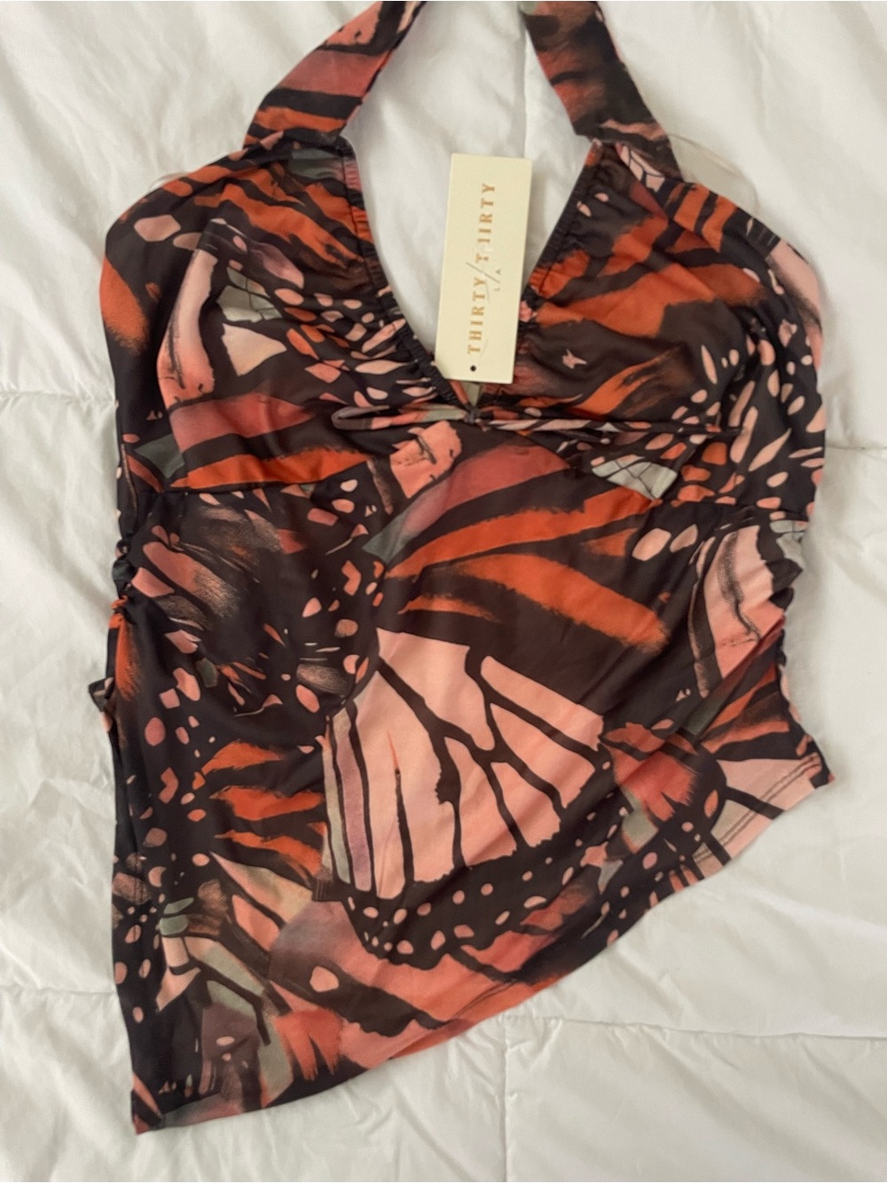 NWT Butterfly Mesh Halter Assymetrical Tank Top